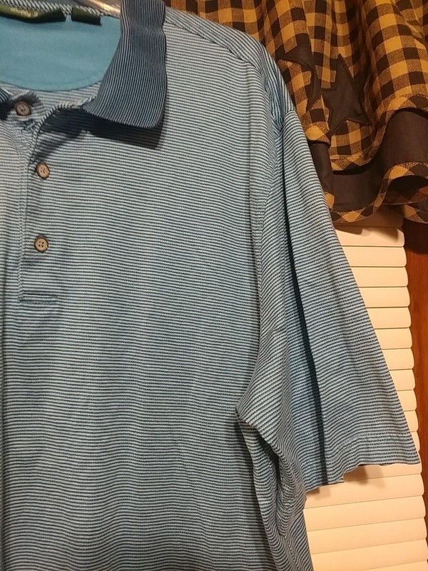 BOBBY JONES Blue With White Stripes Cotton Short Sleeve Polo Sz XL gallery