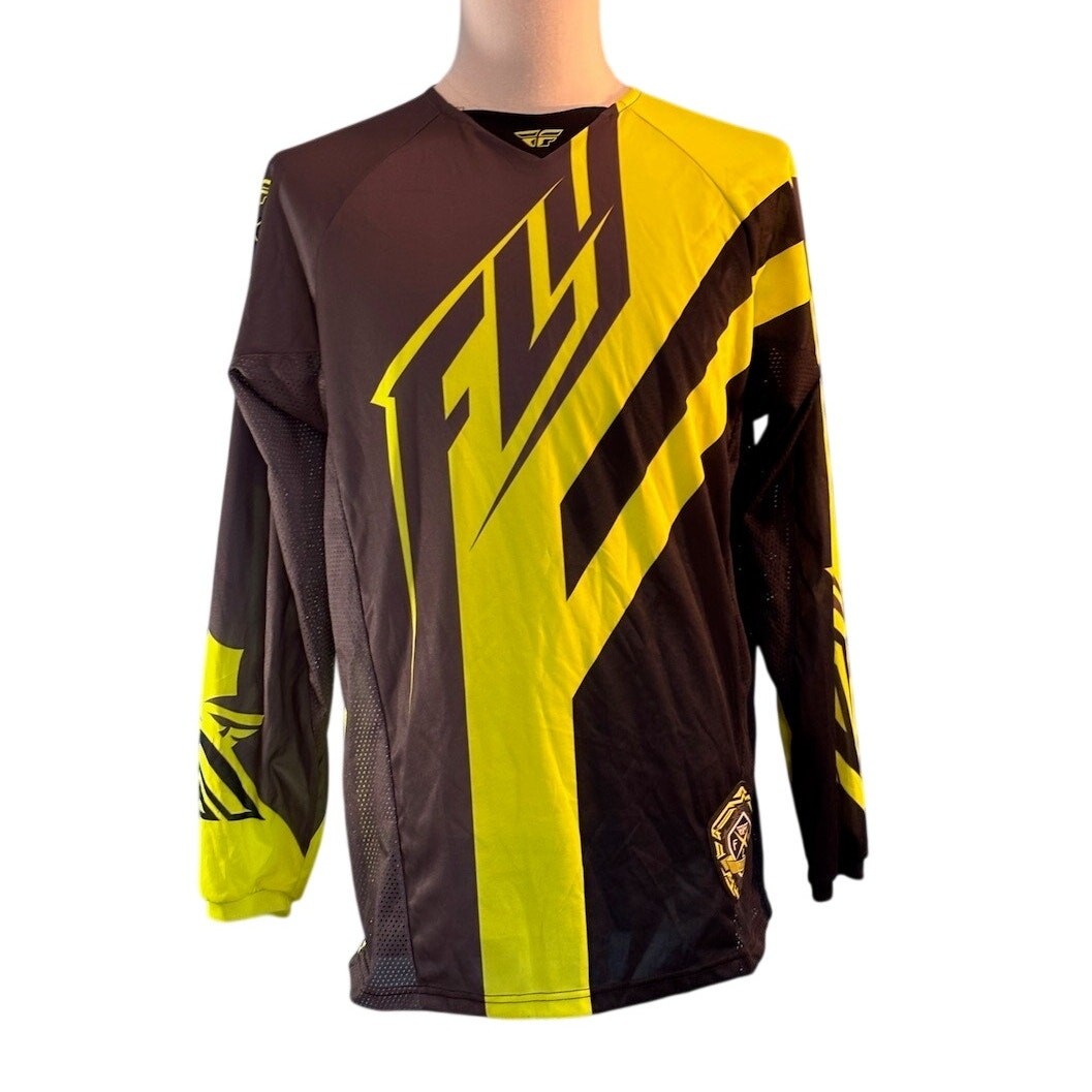 NWOT FLY Racing Jersey Kinetic Div Motocross Shirt Black Neon Mesh Sides M gallery