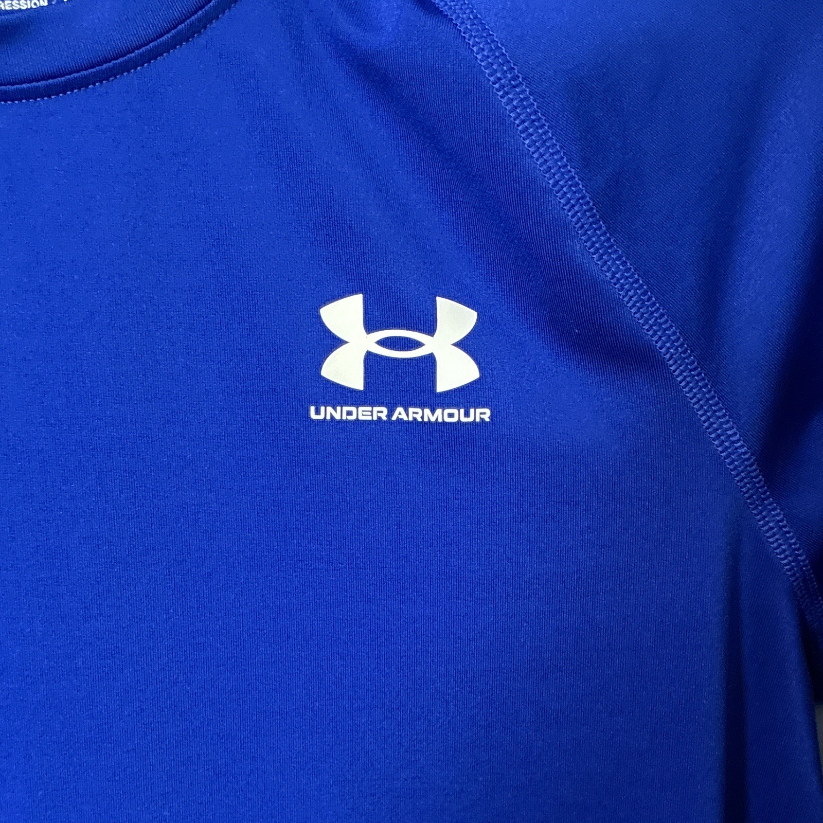 Under Armour HeatGear Men's Blue Compression Long Sleeve Crew Tee Raglan SM gallery