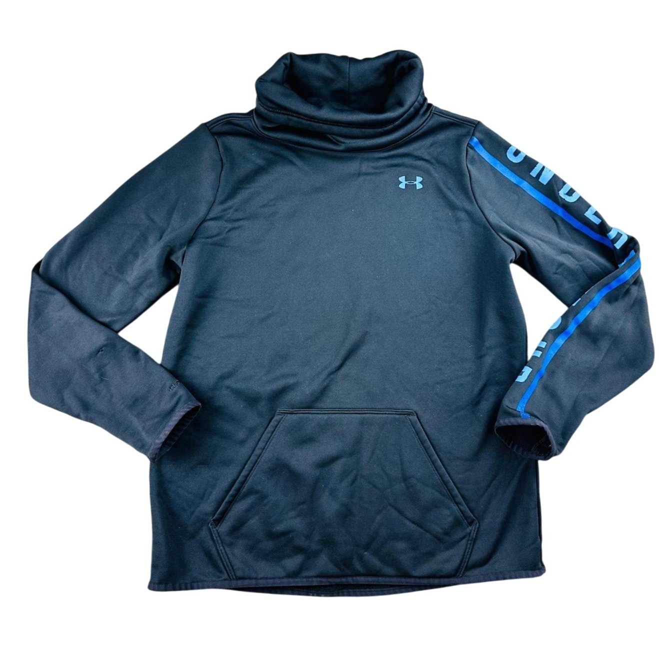 Under Armour Fleece Sweatshirt Men M Black Coldgear Blue Graphic Turtle Neck gallery