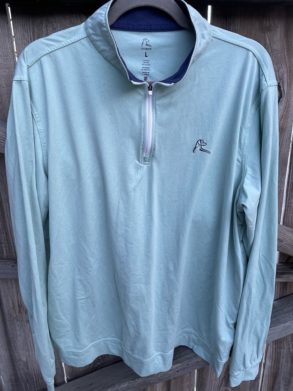 Rhoback Men’s Performance Quarter Zip Pullover Light Blue Heather Dog Logo Golf gallery