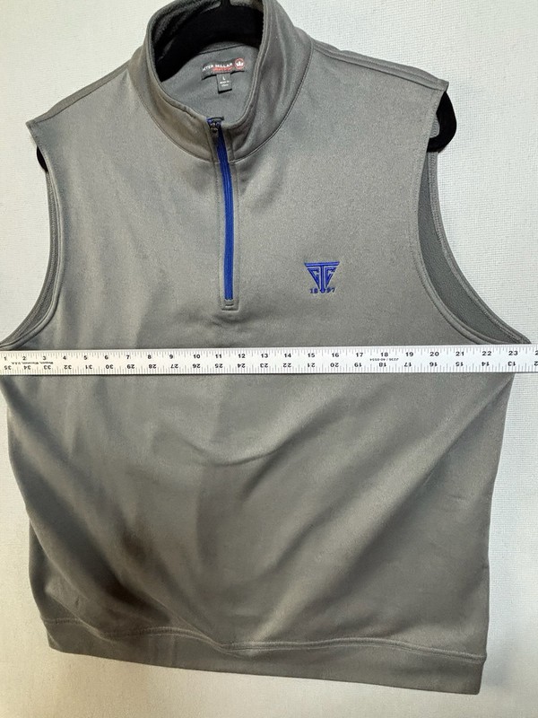 Peter Millar Vest Mens L Wicking Solid Gray Performance Quarter Zip Golf Logo gallery