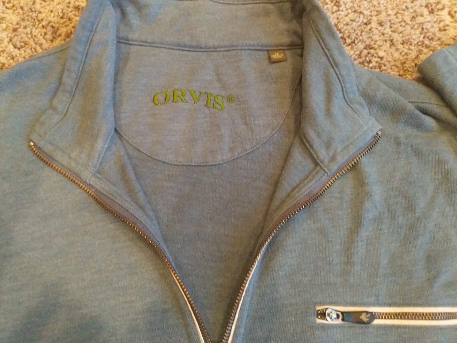 Orvis Blue Long Sleeve 1/4 Zip Pullover Shirt XL Soft Cotton Blend Zip Pocket gallery