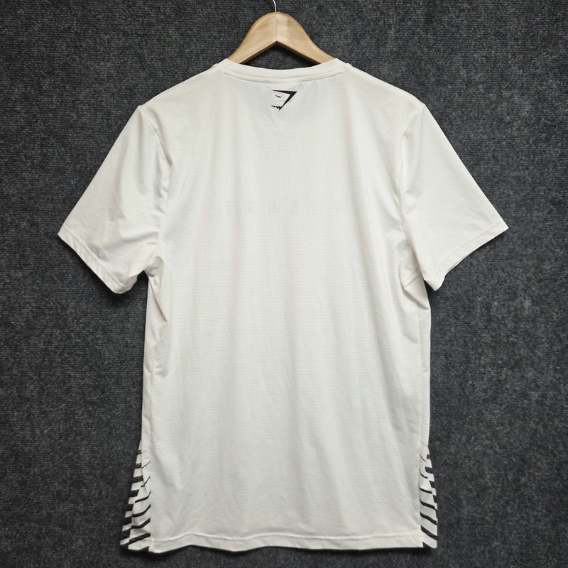 Gymshark Shirt Mens Large White Sport Stripe Crewneck Athletic Slim Fit Tee gallery