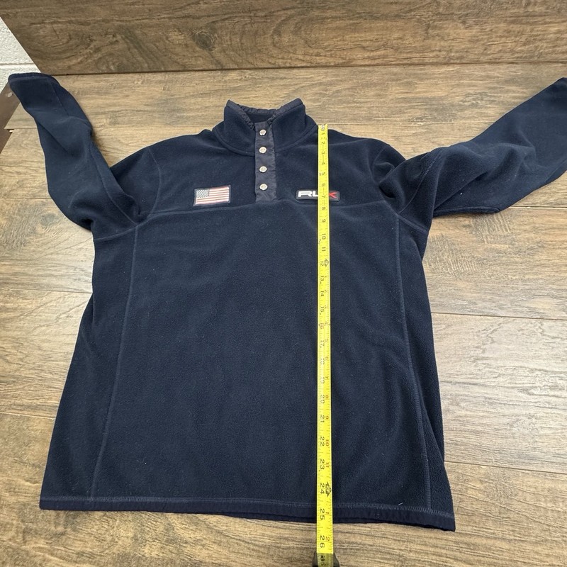 RLX Ralph Lauren Sweater Mens Large 1/4 Zip Snap Navy Fleece Flag Performance gallery