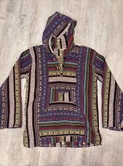 Mens Patchwork Hippy Winter Zip Jacket Hooded. Medium Drug Rug Poncho 0271