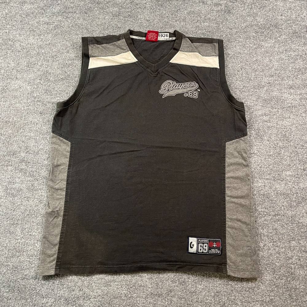 Vintage Y2K Playerz 69 Basketball Jersey XL 24x28 Black Gray Tank-Top