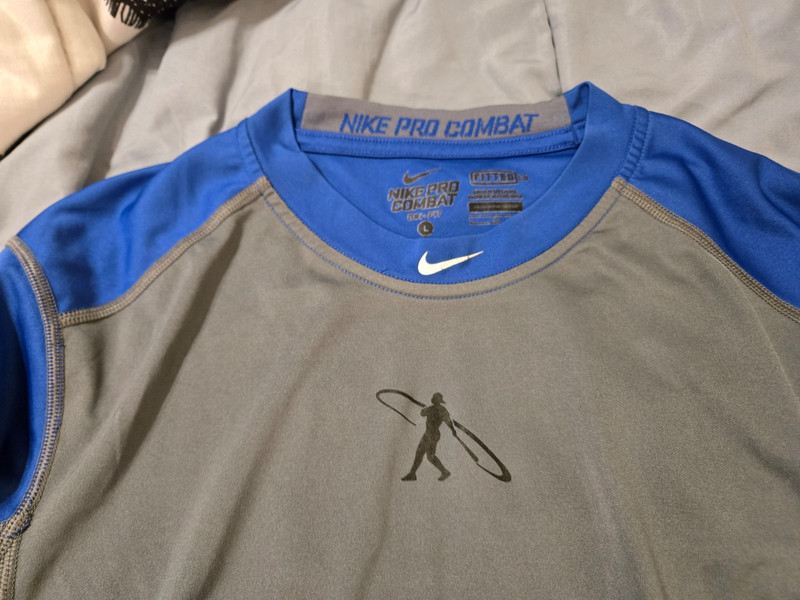 Nike Pro Combat Shirt Mens Size Large Gray Blue Swingman 3/4 Sleeve Dri Fit READ gallery