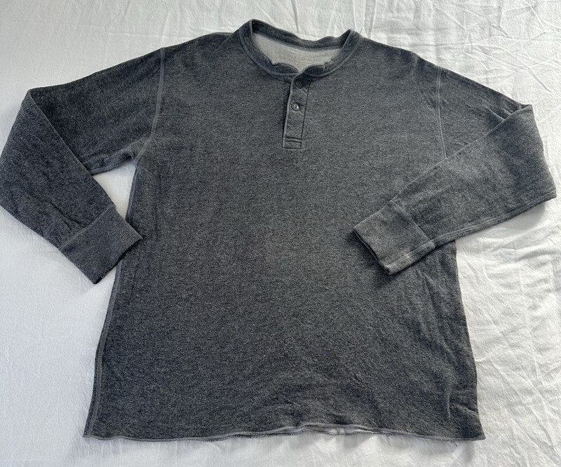 Men's LL BEAN Grey cotton/wool/nylon Lined Henley Shirt Size L gallery