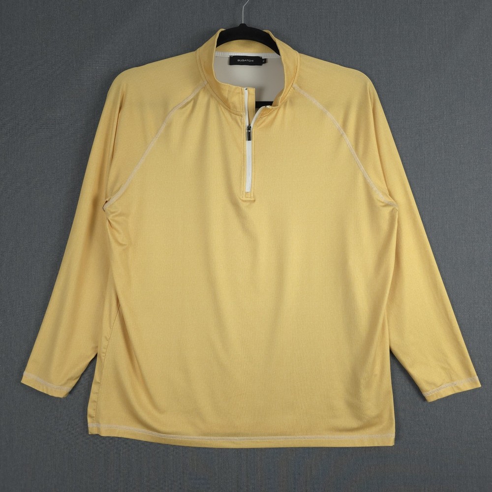 Bugatchi 1/4 Zip Performance Golf Pullover Mens XL Yellow Long Sleeve Stretch