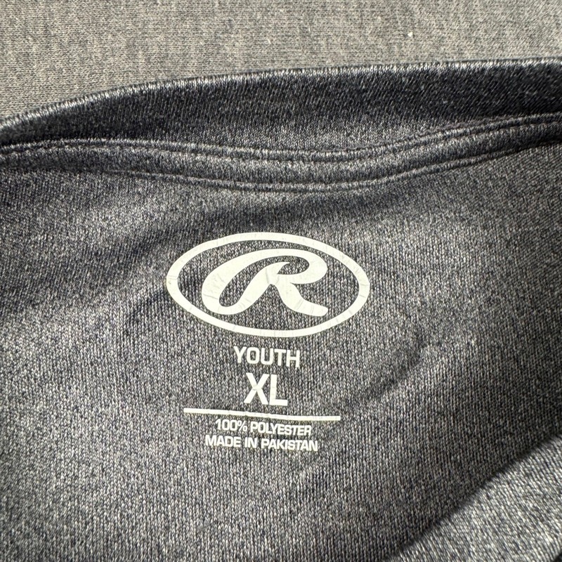 Rawlings Baseball Shirt Mens Youth XL Gray Navy Blue 3/4 Sleeve Athletic Tee gallery