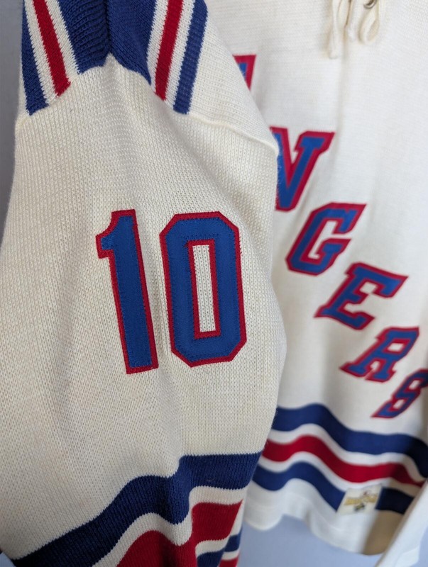 Vintage New York Rangers NHL Heritage Knit Hockey Jersey 10 White 4XL Rare gallery