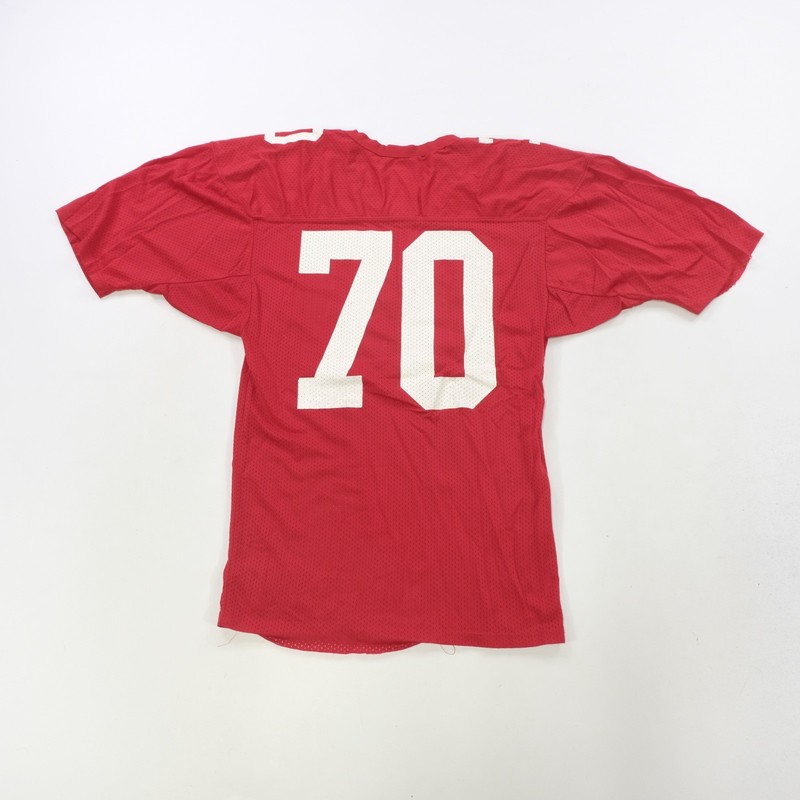 Rare VTG RUSSELL ATHLETIC #70 Mesh Football Practice Jersey 80s 90s USA Red SZ L gallery
