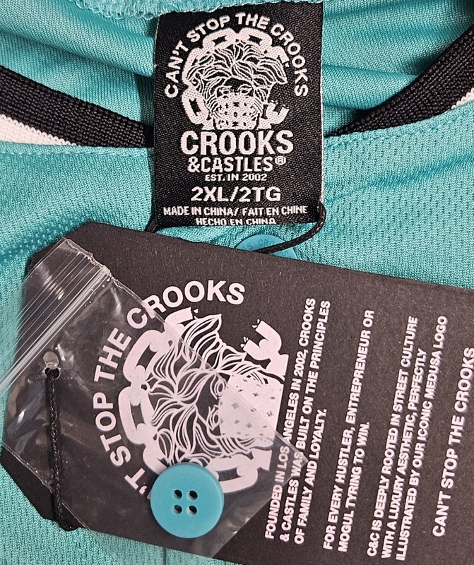 Men's Crooks & Castles Baseball Jersey Size 2XL Teal gallery