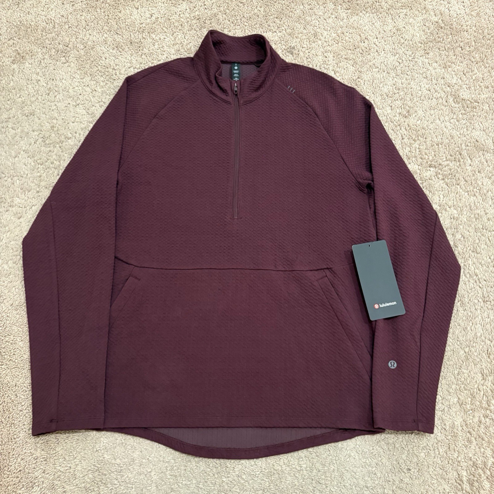 Lululemon At Ease 1/2 Zip Pullover Men’s Medium Maroon Textured Knit NEW gallery