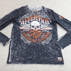 Affliction Shirt Large Gray Black Long Sleeve Double Sided Live Fast