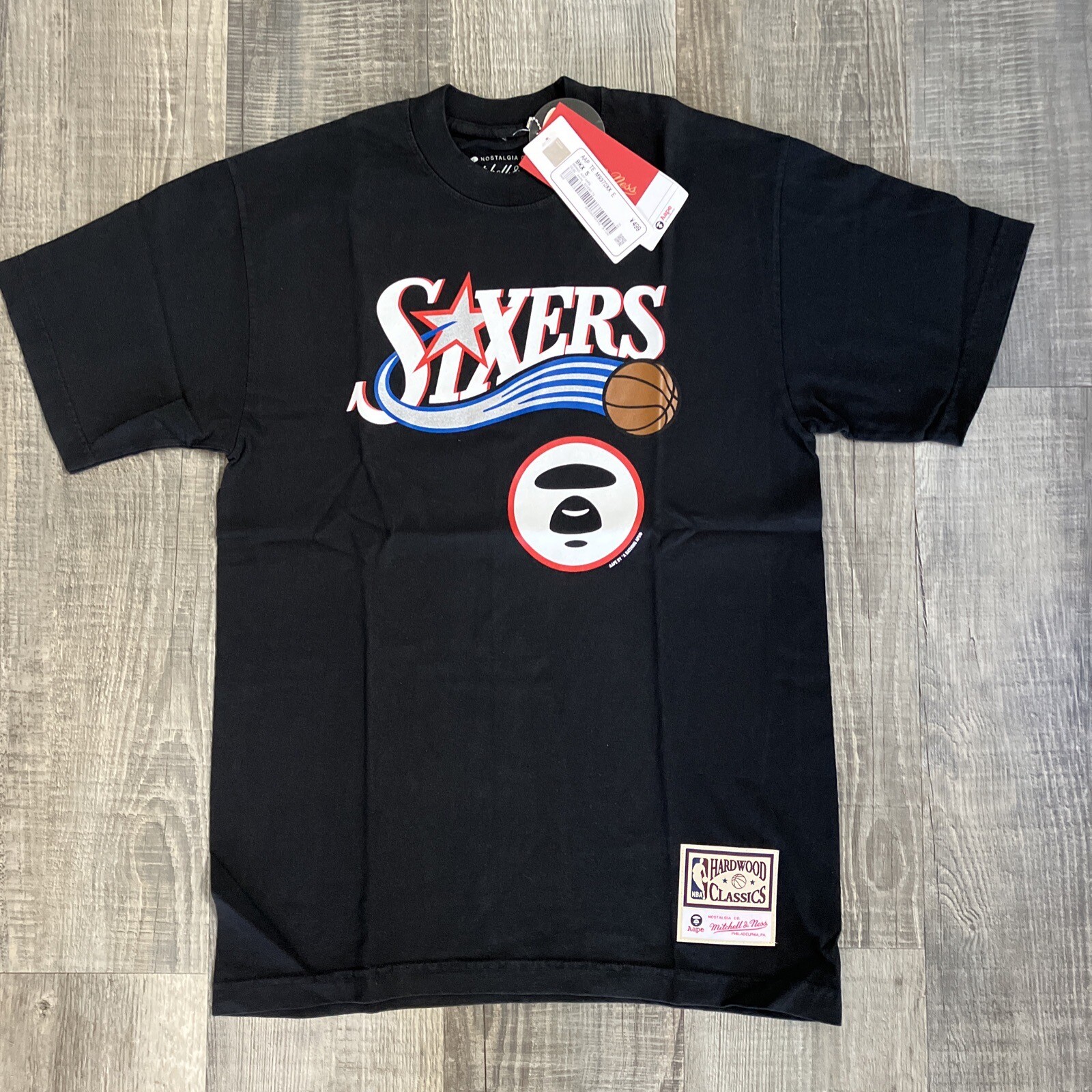 Bathing APE x Mitchell Ness 76 Sizers Black T-Shirt Mens S Aape Bape gallery