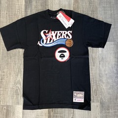 Bathing APE x Mitchell Ness 76 Sizers Black T-Shirt Mens S Aape Bape