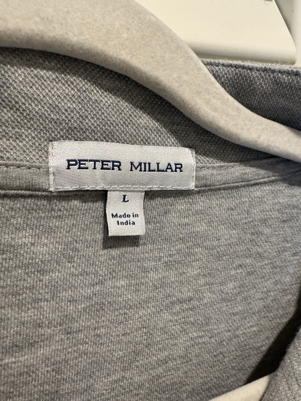 Peter Millar Men Size L Gray Quarter Zip Pullover Logo Charlie’s Army Logo EUC gallery