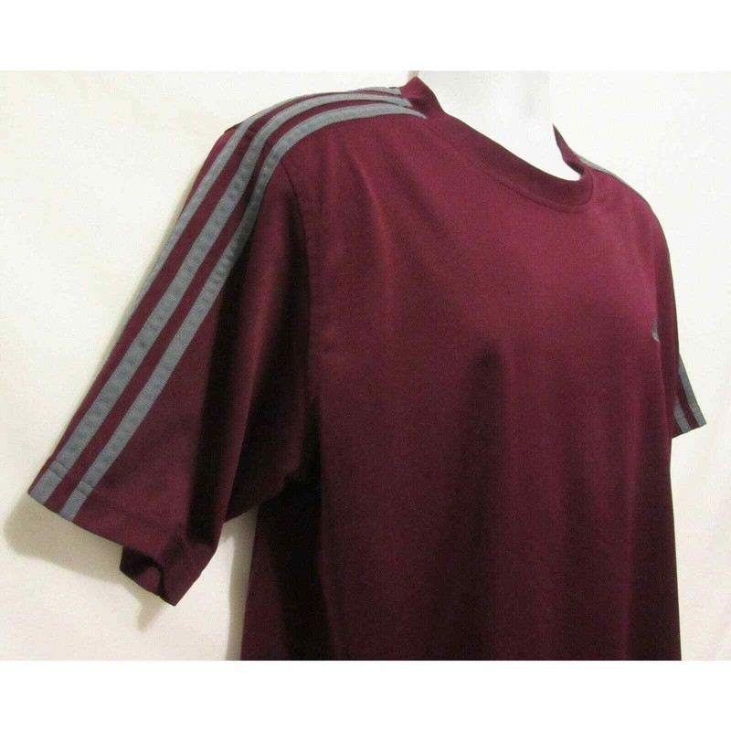 Adidas Mens Large Activewear Burgundy Gray Embroidered 3 Stripe Sleeve gallery