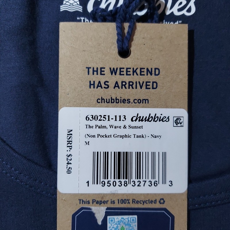 Chubbies Men's Size M Navy Blue Tank Top The Palm Wave & Sunset gallery