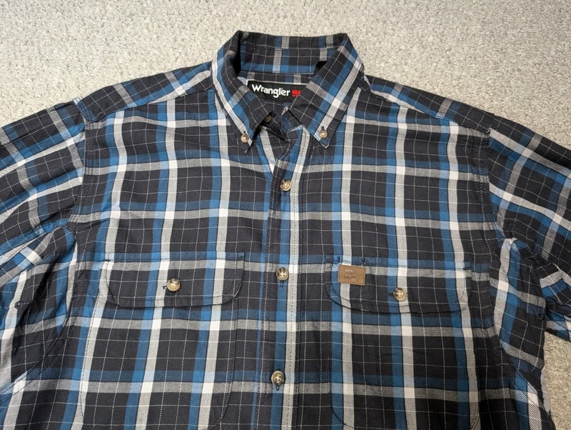 WRANGLER Riggs Workwear Check Plaid Heavy Duty Worker Button Down Shirt M gallery