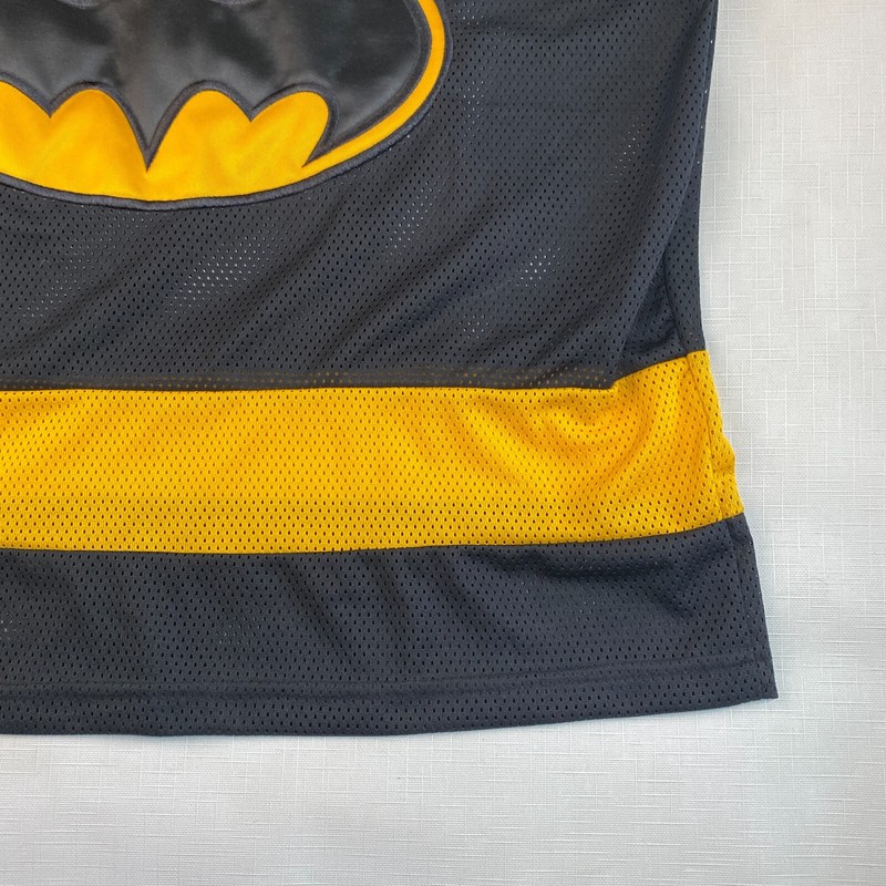 VTG 2000 BATMAN "6 FLAGS" MESH JERSEY! Y2K Black Yellow Long Sleeve Sz Adult S gallery