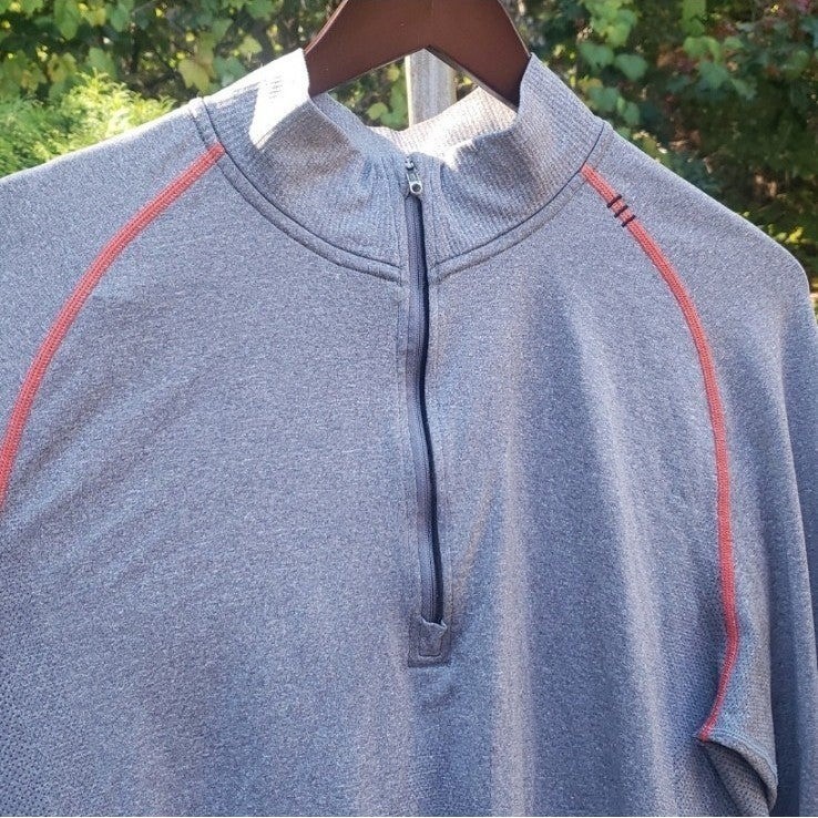 Lululemon Metal Vent Tech 1/2 Zip 2.0 Heathered Grey Orange Pullover Mens L gallery