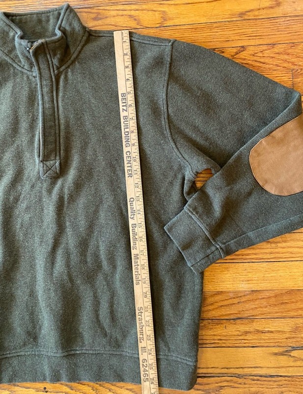 Men's Orvis Simoom Tweed Quarter Zip Sweatshirt Green Large, Elbow Patches gallery
