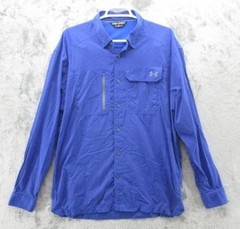 Under Armour HeatGear Shirt Mens Large Blue Long Sleeve Fishing Button Up