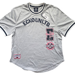 Ecko Unltd Shirt Mens Gray Mesh Jersey Graphic Y2K Rhino Embroidered Size L NEW