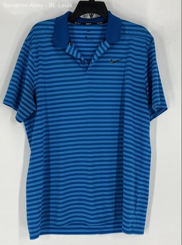 Nike Golf Mens Dri-Fit Blue Striped Short Sleeve Collared Polo Shirt Size Large gallery