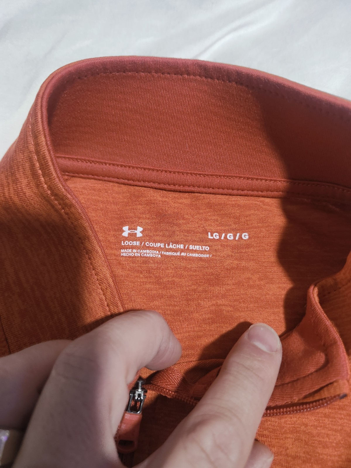 Under Armour Men’s Large Loose 1/4 Zip Pullover Jacket Orange With Black Logo gallery