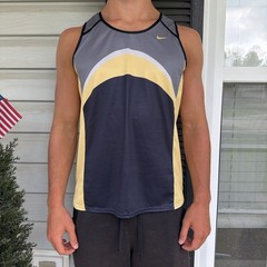 Vintage 90s Nike Navy & Gold Drifit Racing Running Jersey Singlet Size S