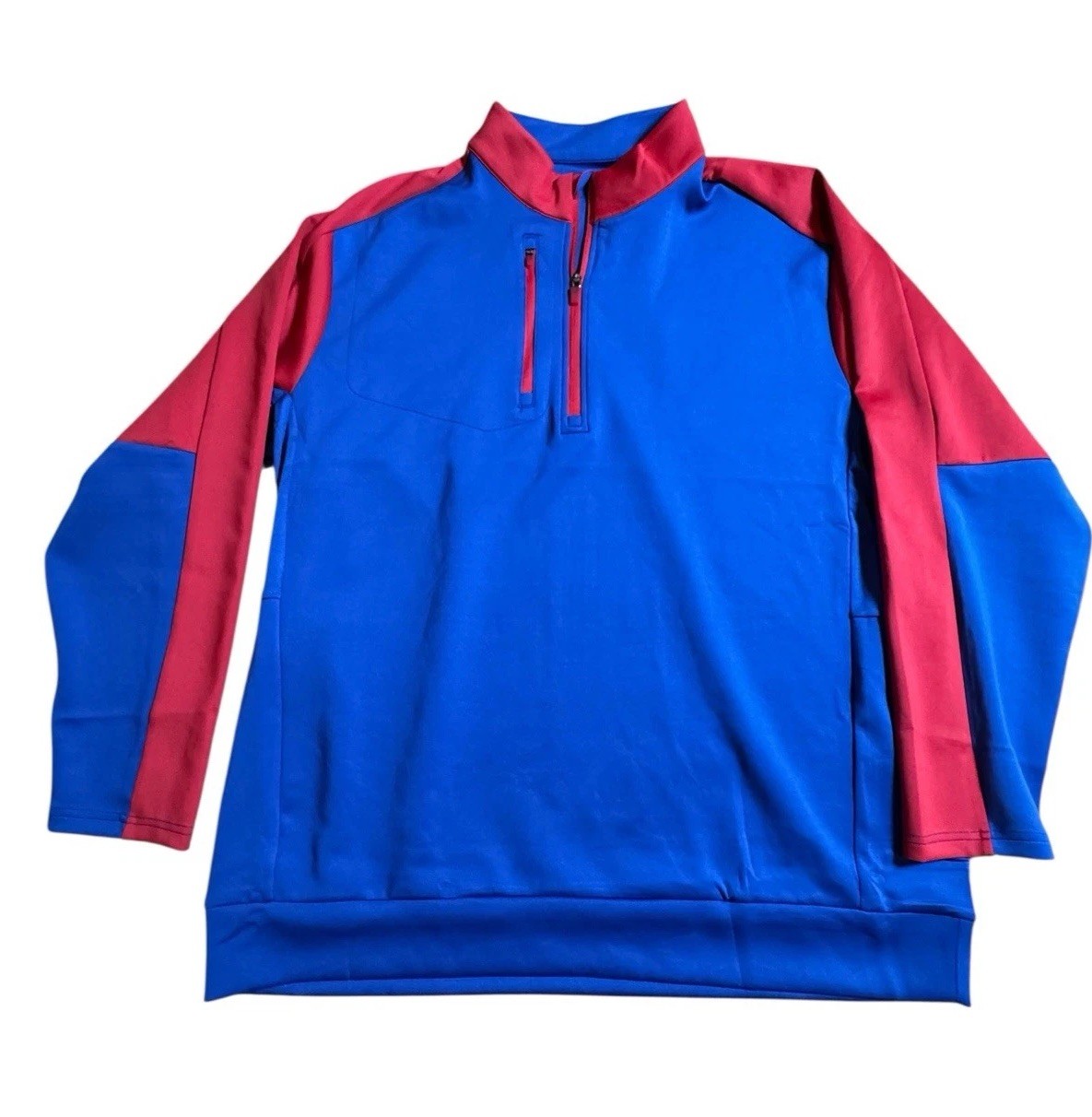 Antigua Men’s 3XL Long Sleeve 1/4 Zip Pullover in Blue & Red Color Block New gallery