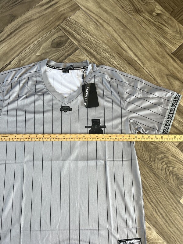 Alphalete Men’s Varsity NFL Basketball Jersey - Grey Pinstripe , Size Medium gallery