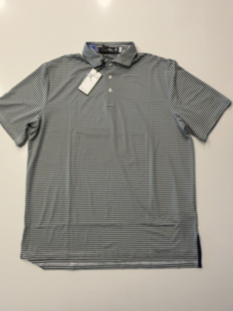 RLX Ralph Lauren Blue/White Stripe Short Sleeve Polo Shirt Men's Size Large NWT