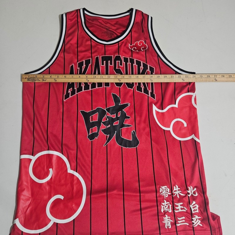 Naruto Shippuden Akatsuki Basketball Jersey Red Pinstripe Anime Mesh Shirt XL gallery