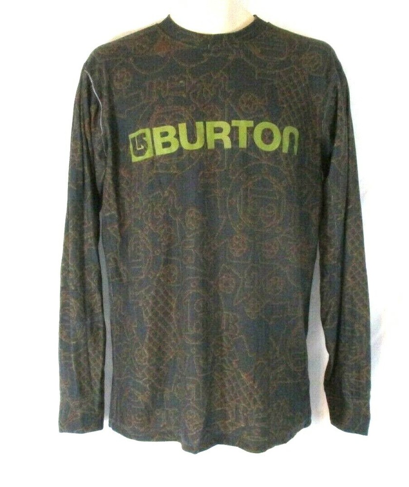 Burton Snowboard Ski Shirt Spell Out Gray Small Pull On Long Sleeve Mens CBY19