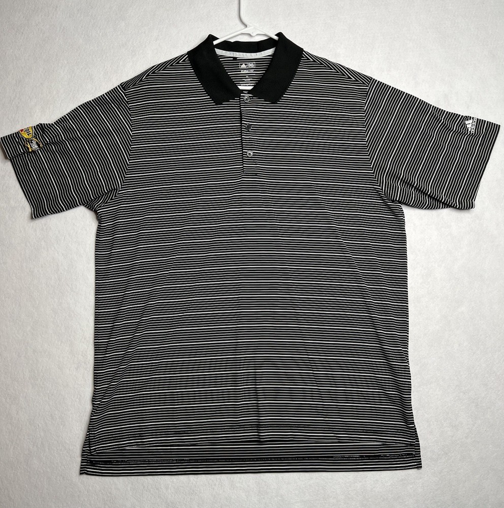 adidas climate men's Short Sleeve polo shirt Black W/White Stripes Size XL