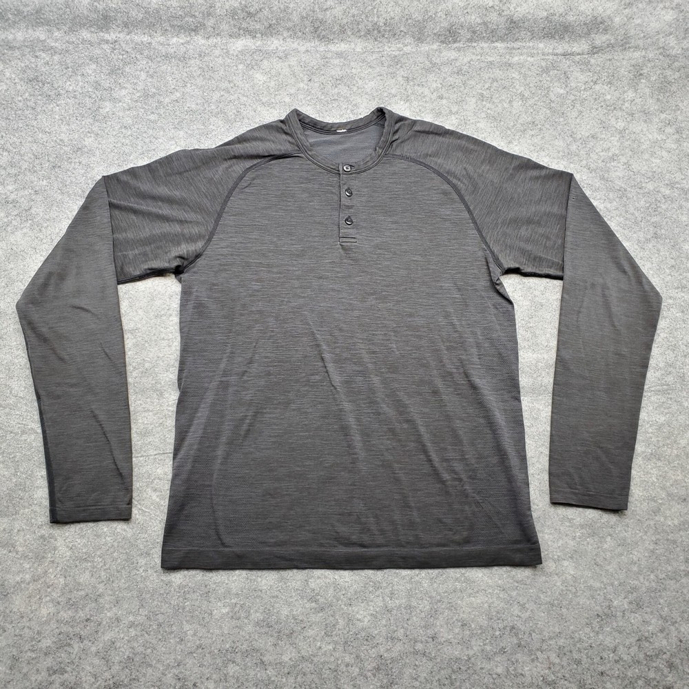 Lululemon Shirt Men's Size Medium Dark Gray Metal Vent Tech 3 Henley Long Sleeve