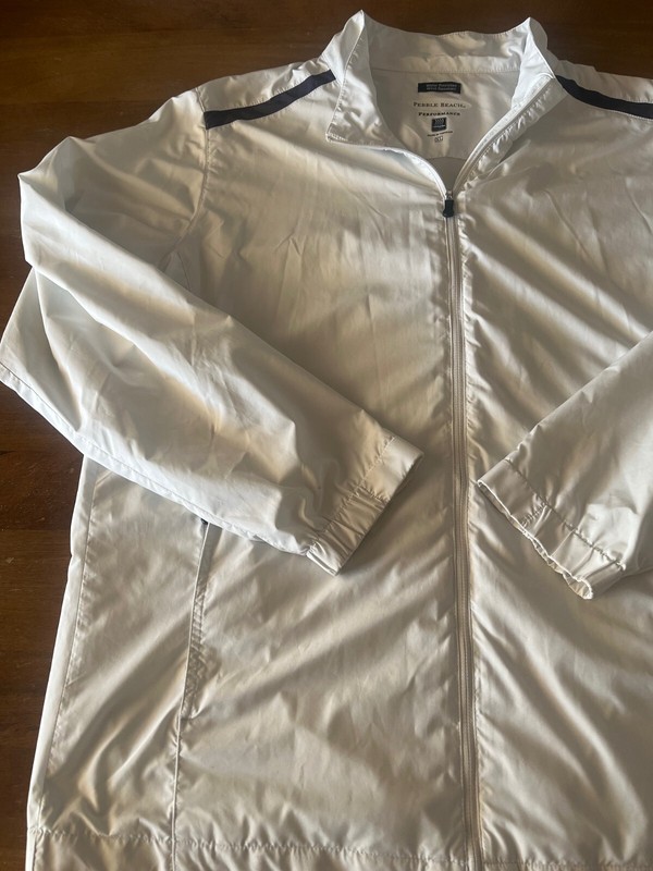 Mens PEBBLE BEACH Performance White Zip Up Jacket XL Water and Wind resistant EC gallery