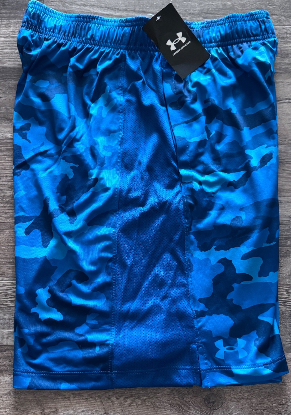 NWT Mens Under Armour M Teal/Navy/Lt Blue Camo Train Stretch 2.0 Shorts Medium gallery