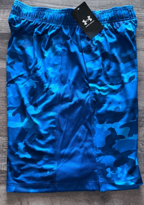 NWT Mens Under Armour M Teal/Navy/Lt Blue Camo Train Stretch 2.0 Shorts Medium gallery