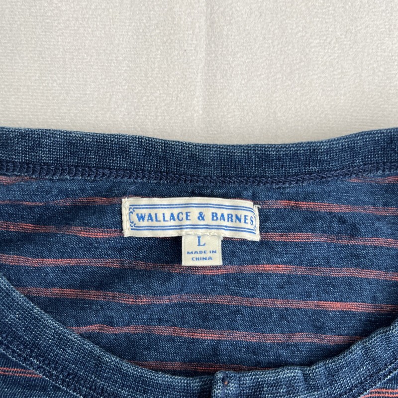 Wallace and Barnes Henley Shirt Men's Size Large Blue Striped Long Sleeve Casual gallery