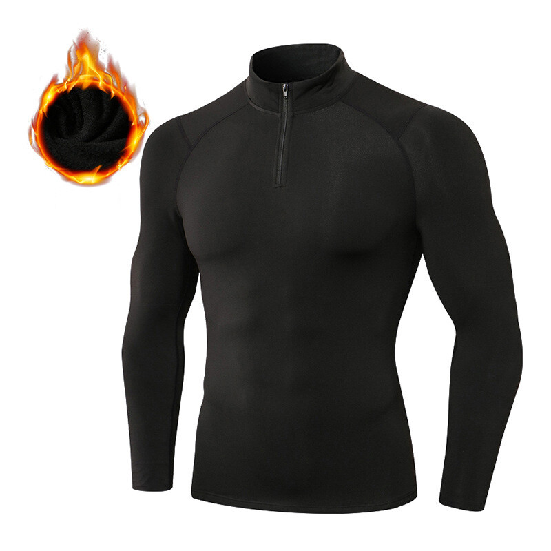 Mens Compression Thermal T-Shirt Under Base Layer Sports Fitness Tops Zip Neck gallery