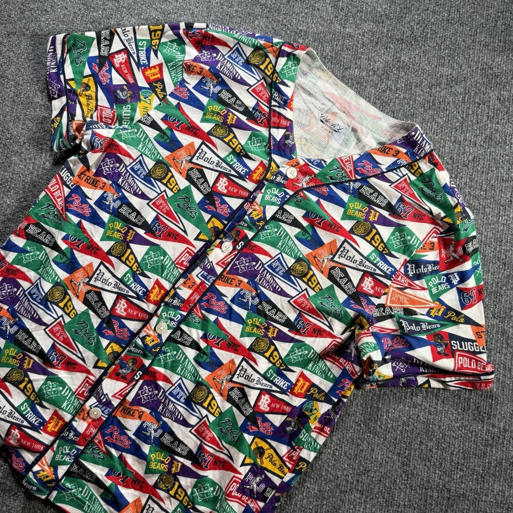 Polo Ralph Lauren Baseball Jersey Shirt Mens Small Flags Pennants Polo Bears