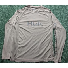 Huk Performance Fishing Shirt Men’s Medium Tan Long Sleeve Mesh Panel Sun Top