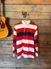 Vintage 80s Adidas Striped Long Sleeve Rugby Polo Shirt Red White Navy