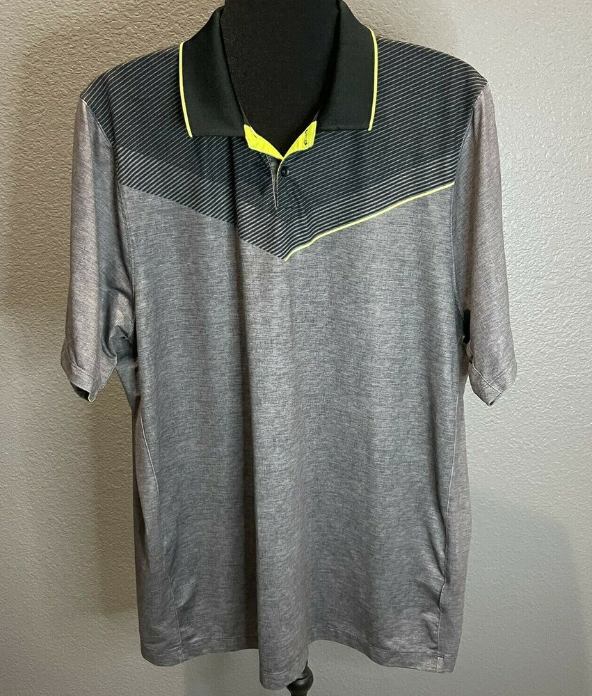 NIKE Golf Tour Performance Dri-Fit XL Striped Polo Shirt Gray, Black, Yellow SS